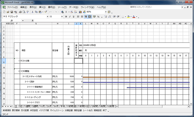 ガントチャート 週単位 スプレッドシート